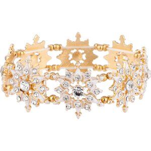 Gold Tone White Winter Snowflakes Crystal Rhinestones Bracelet